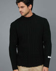 MAGLIONE PARICOLLO TRECCE TAGLIO VIVO BLACK