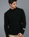 MAGLIONE PARICOLLO TRECCE TAGLIO VIVO BLACK