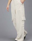 PANTALONI CARGO IN VELLUTO A COSTE CREAM