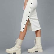 GONNA IN FELPA CON BOTTONI CREAM