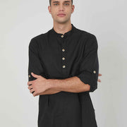 CASACCA LINO MANICHE RISVOLTO BLACK