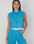 CAMICIA SMANICATA LINO SKY BLUE
