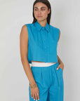 CAMICIA SMANICATA LINO SKY BLUE