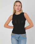 TOP BLACK TRAFORATED LOGO JERSEY