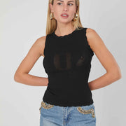 TOP BLACK TRAFORATED LOGO JERSEY