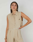 CAMICIA SMANICATA LINO GESSATO