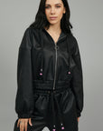 FAUX LEATHER JACKET WITH HOOD