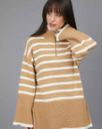 MAGLIA COLLO ZIP RIGHE BEIGE