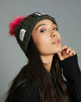 ALPACA POMPON BEANIE WITH MILITARY GREEN FLUO FUR