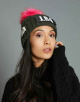 ALPACA POMPON BEANIE WITH MILITARY GREEN FLUO FUR