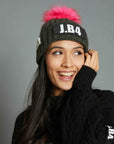 ALPACA POMPON BEANIE WITH MILITARY GREEN FLUO FUR