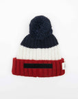 SPEAKING BEANIE POMPON ALPACA BLUE-PANNA-BORDEAUX
