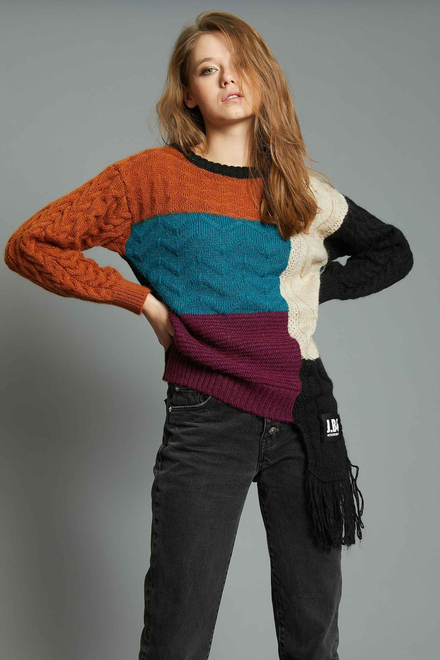 BURNT SCARF PATCHWORK SWEATER
