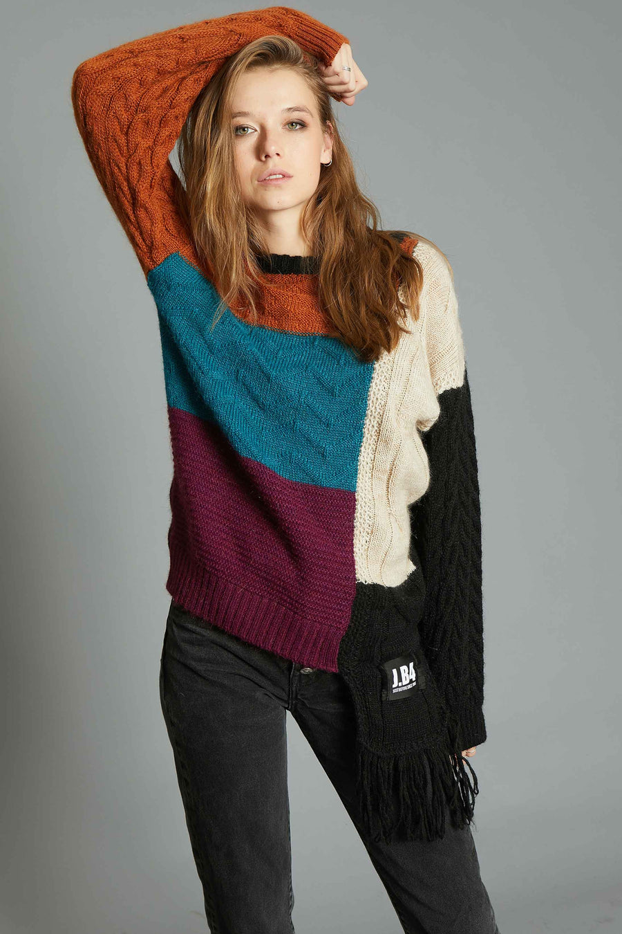 BURNT SCARF PATCHWORK SWEATER