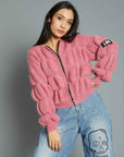 ZIP SWEATER WITH ROLLS ON THE SLEEVES PINK