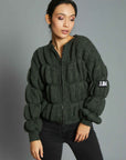 MILITARY GREEN ZIP SWEATER WITH WRAPS ON THE SLEEVES