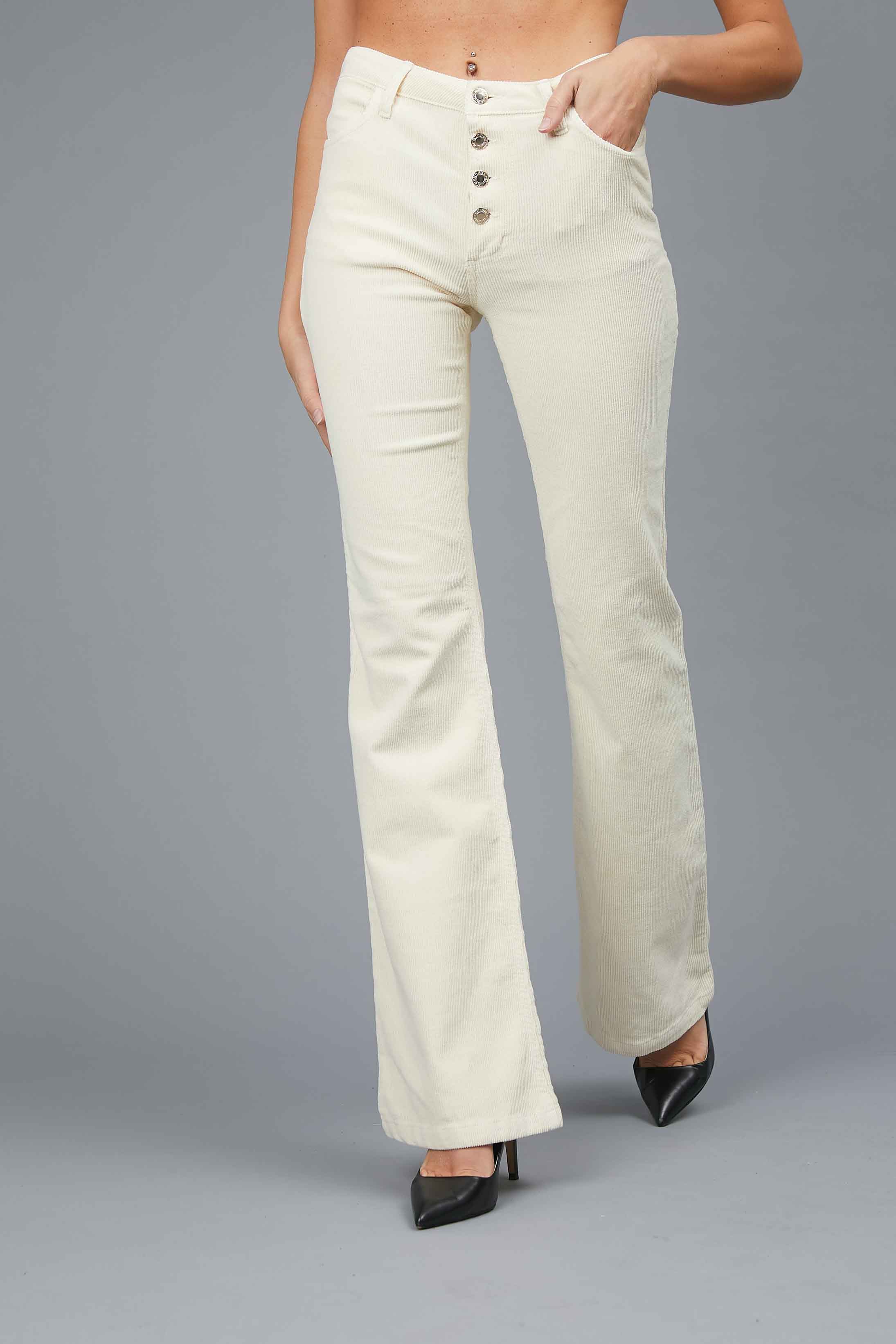 CREAM VELVET FLARED TROUSERS