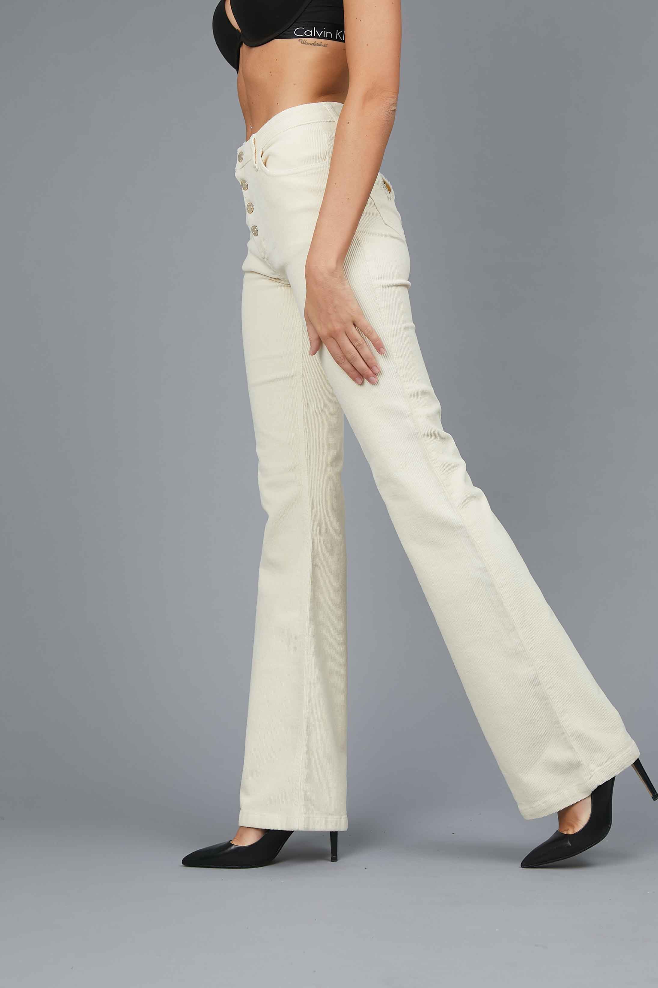 CREAM VELVET FLARED TROUSERS