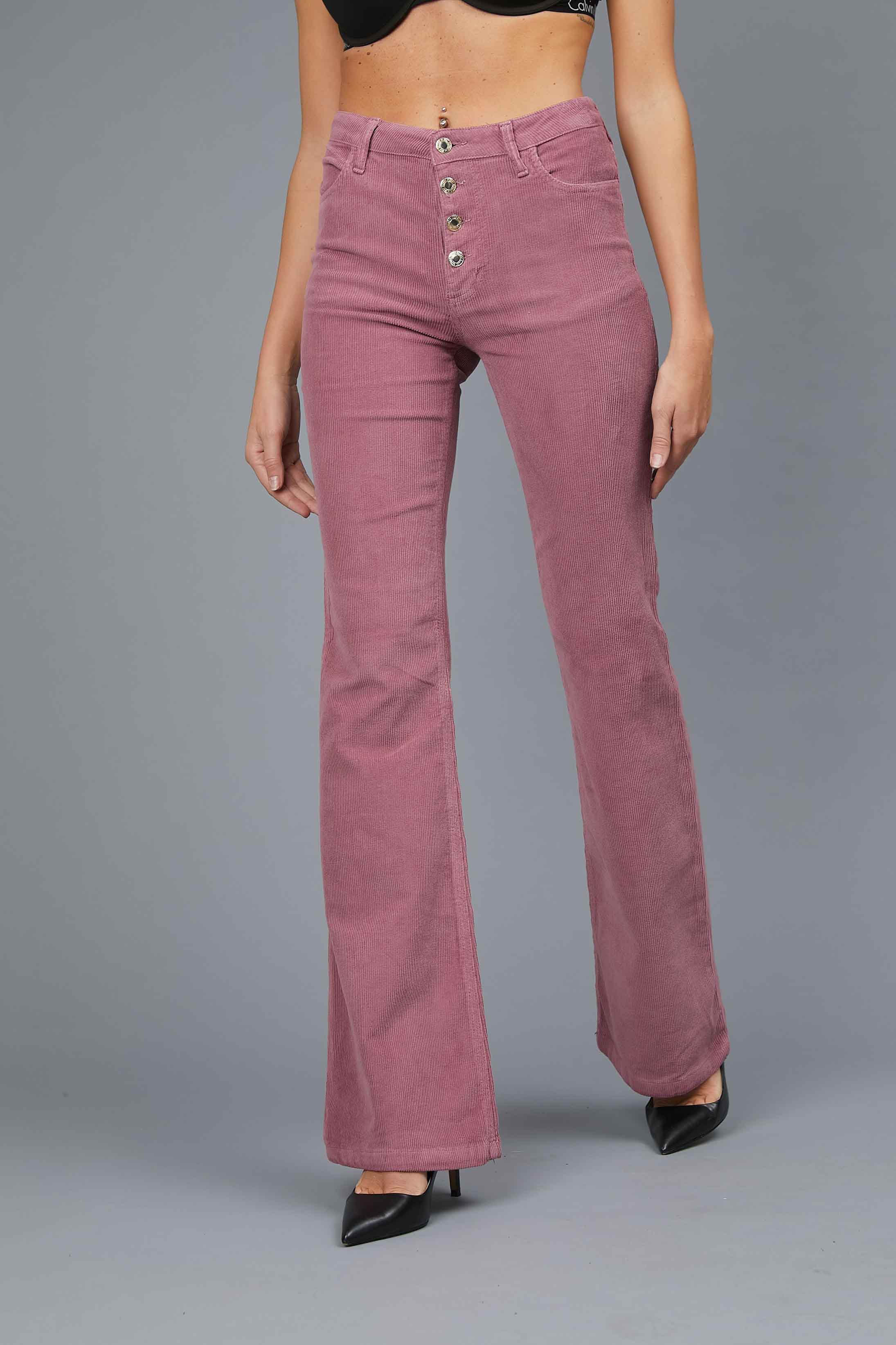 DARK PINK VELVET FLARED TROUSERS