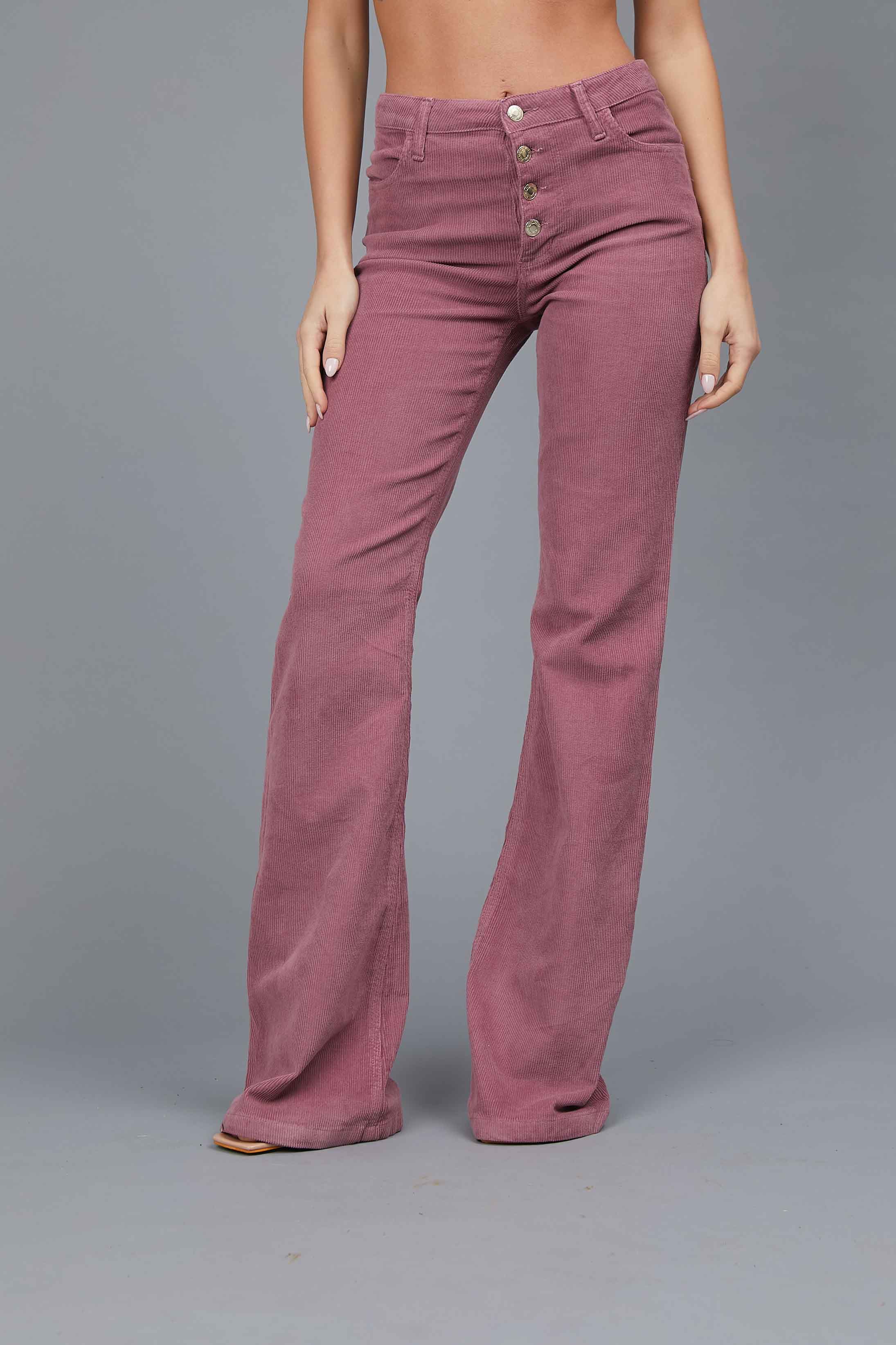 DARK PINK VELVET FLARED TROUSERS