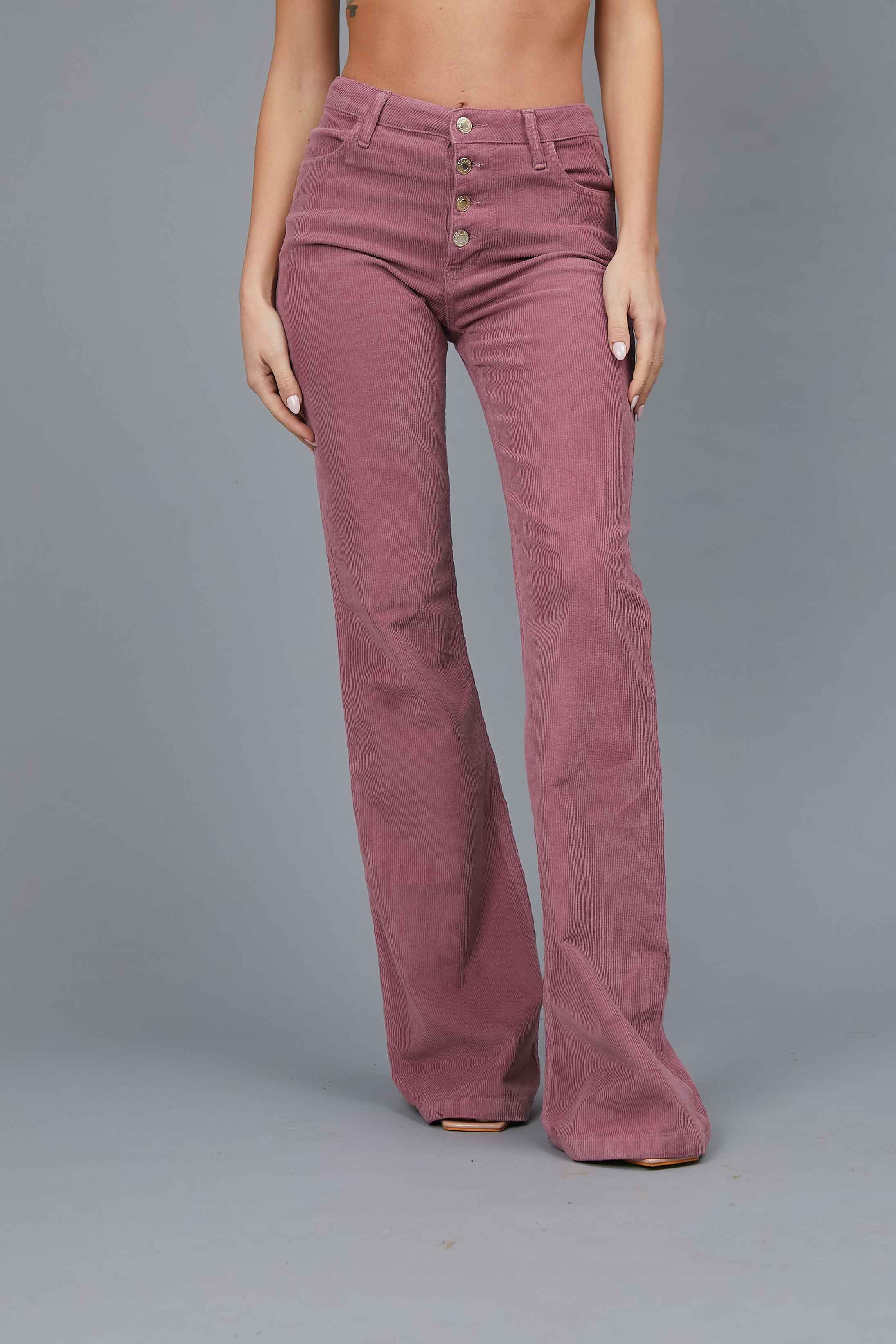 DARK PINK VELVET FLARED TROUSERS