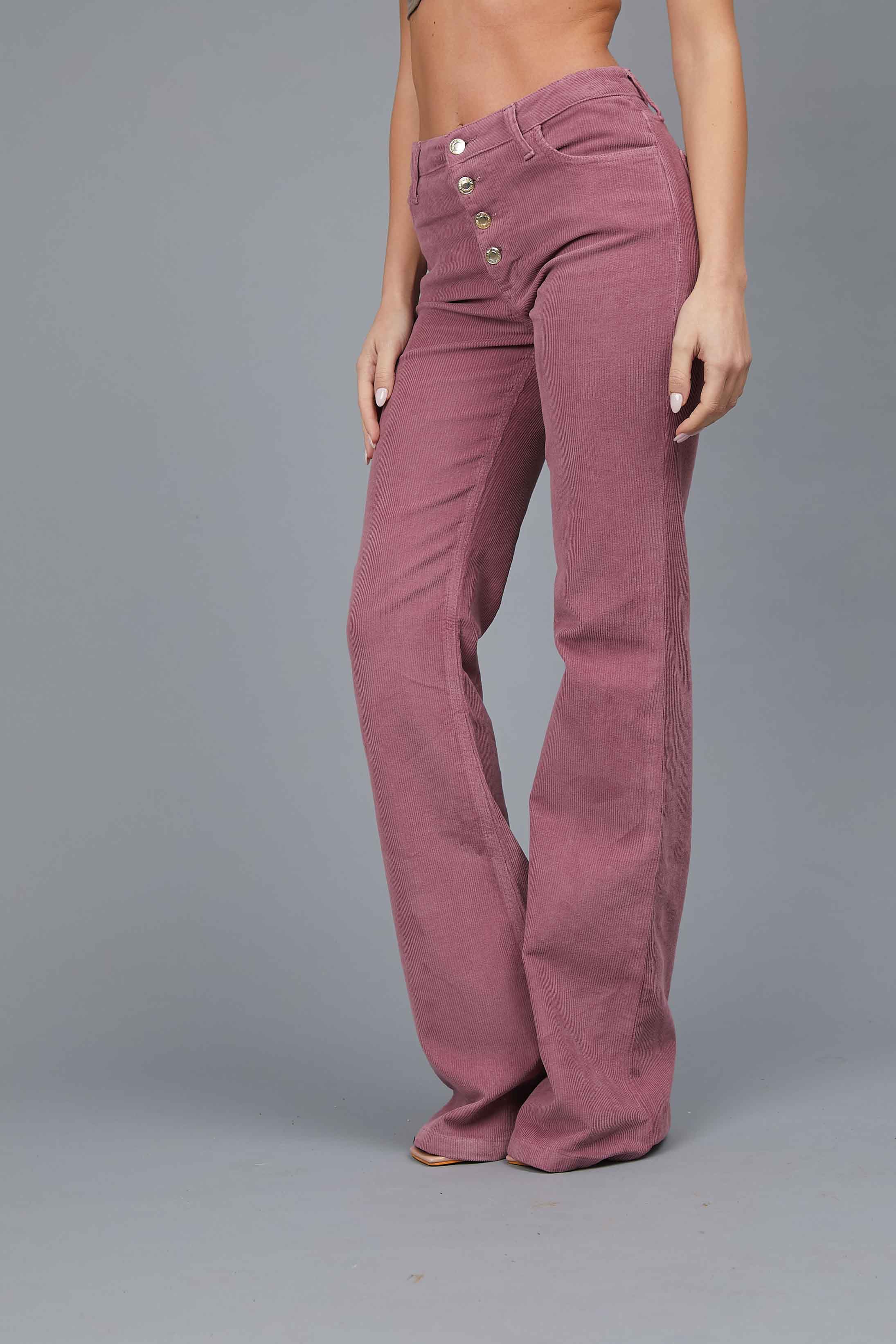 DARK PINK VELVET FLARED TROUSERS