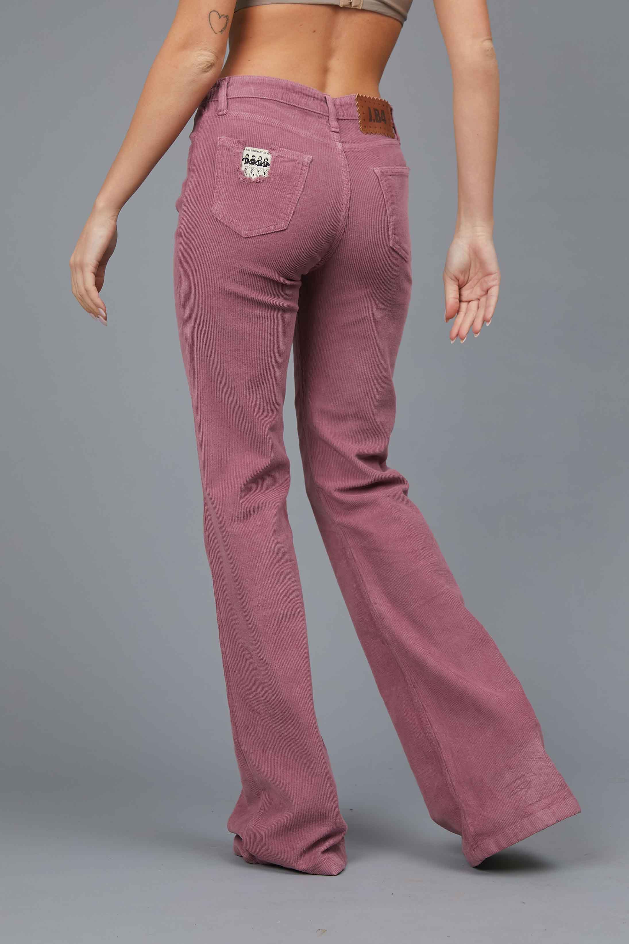DARK PINK VELVET FLARED TROUSERS