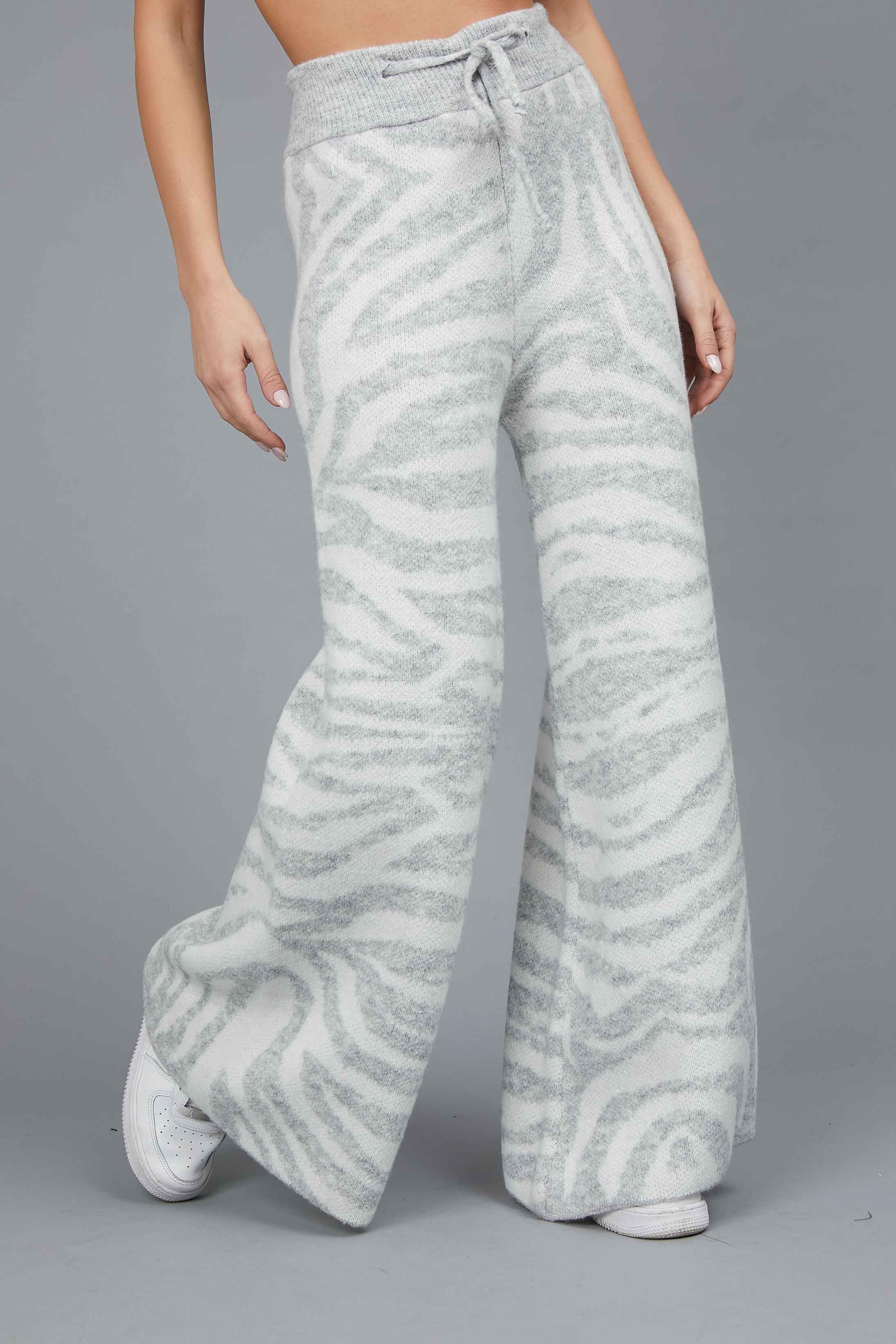 PANTALONI IN MAGLIA JACQUARD ZEBRATO WHITE