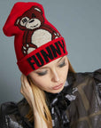 FUNNY RED BEAR BEANIE
