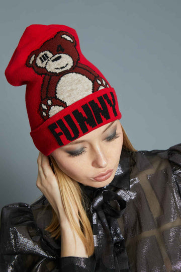 FUNNY RED BEAR BEANIE