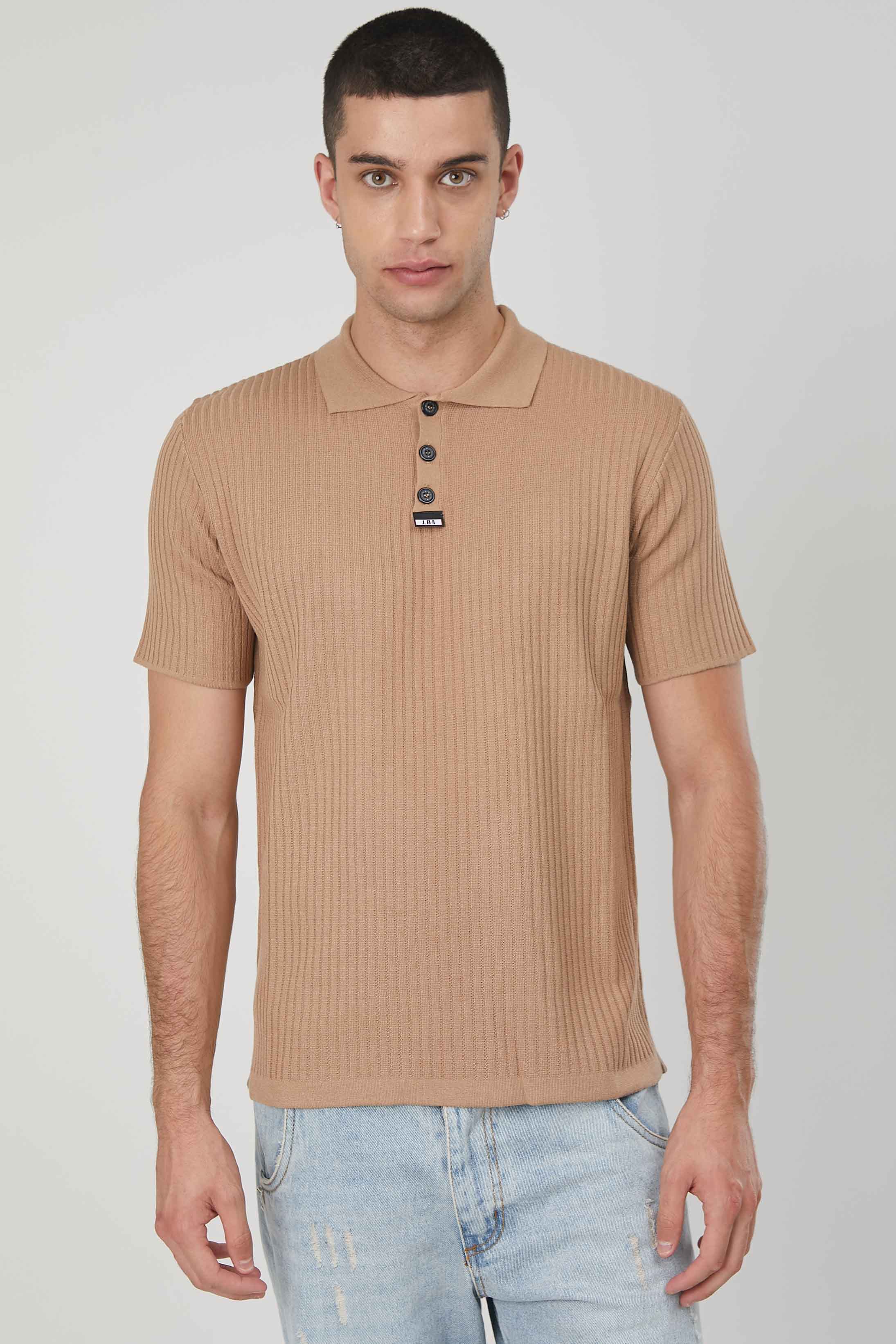 POLO IN MAGLIA A COSTE BEIGE