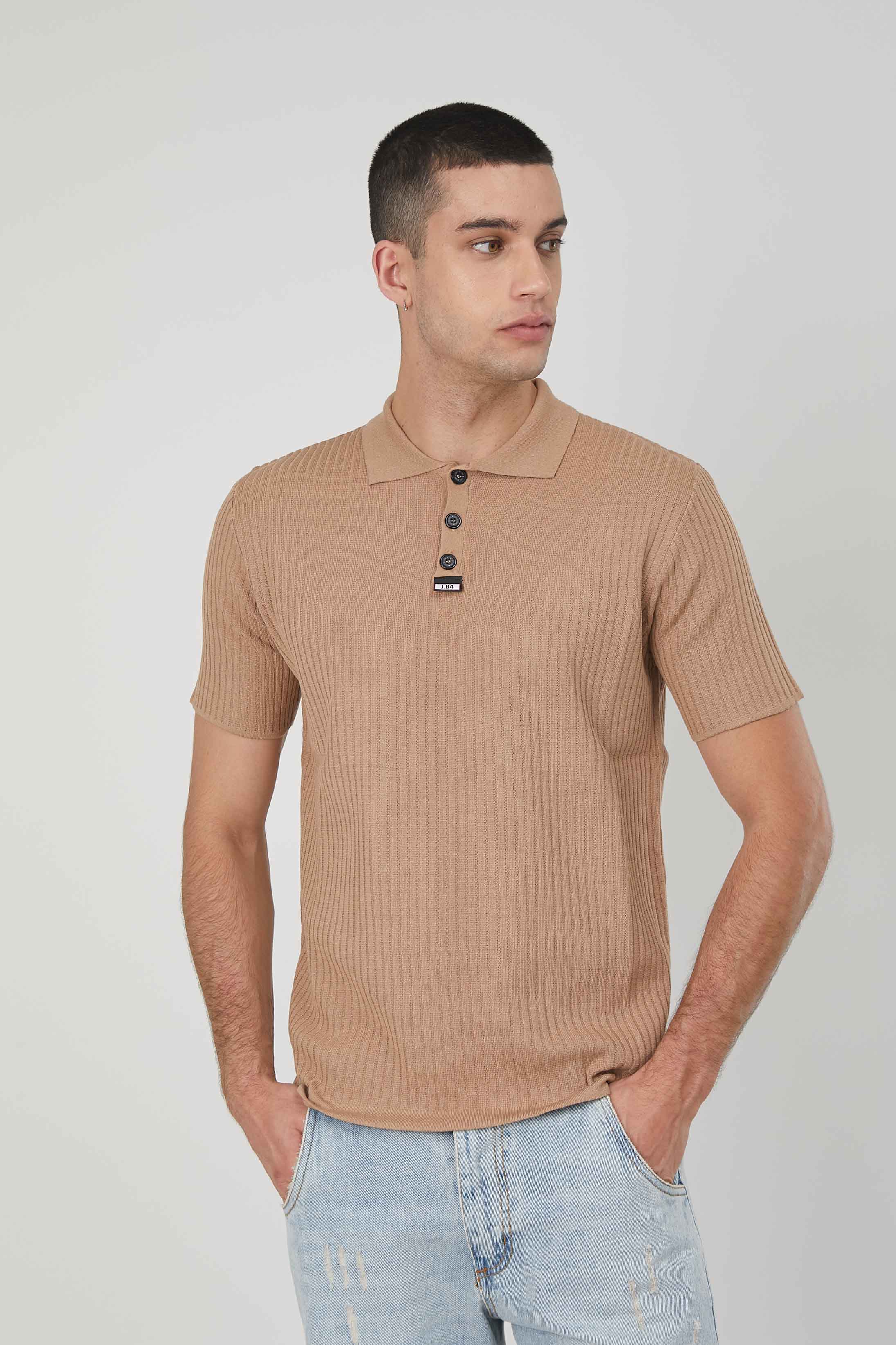 POLO IN MAGLIA A COSTE BEIGE
