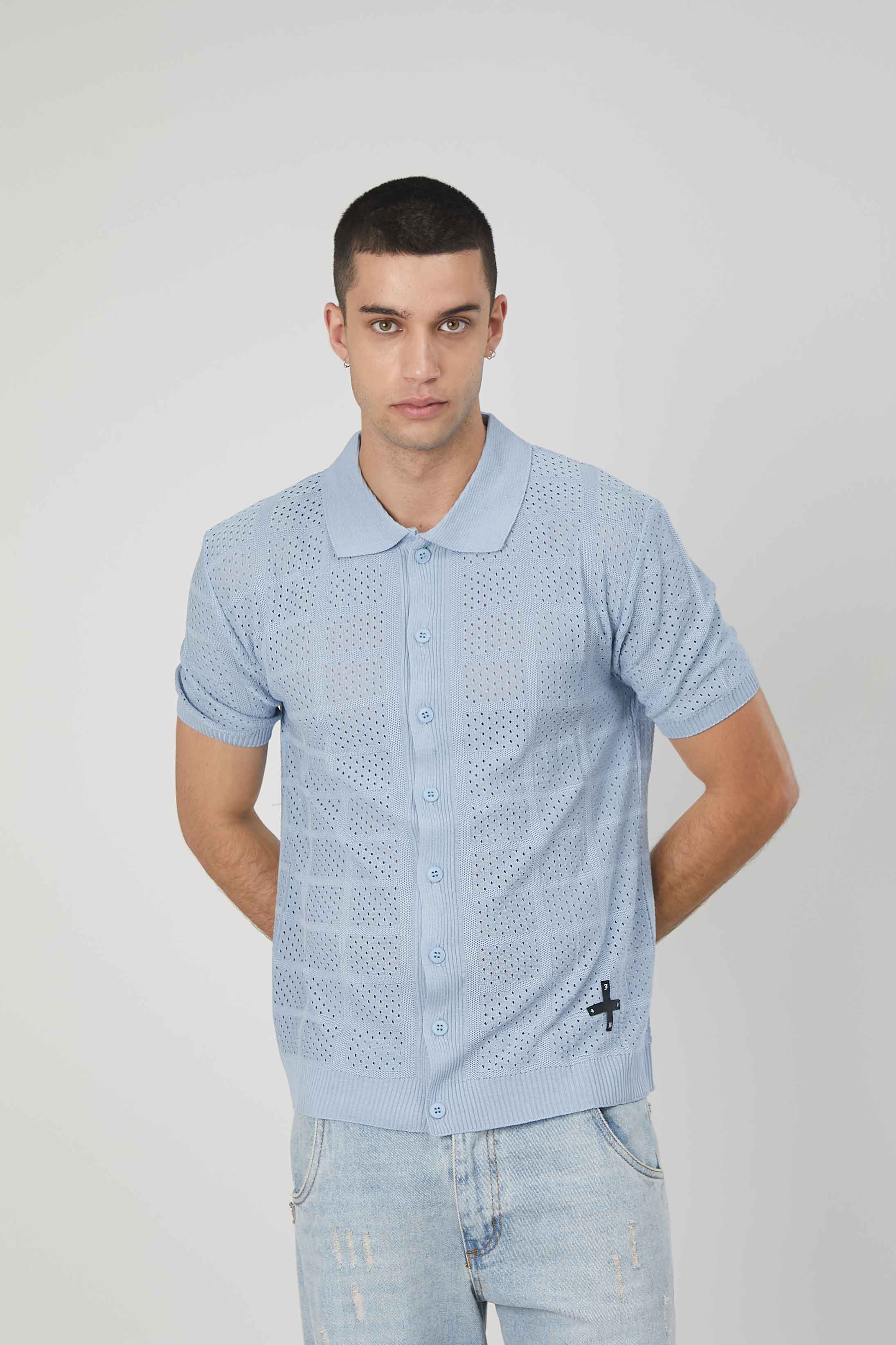 POLO IN MAGLIA TRAFORATA LIGHT BLUE