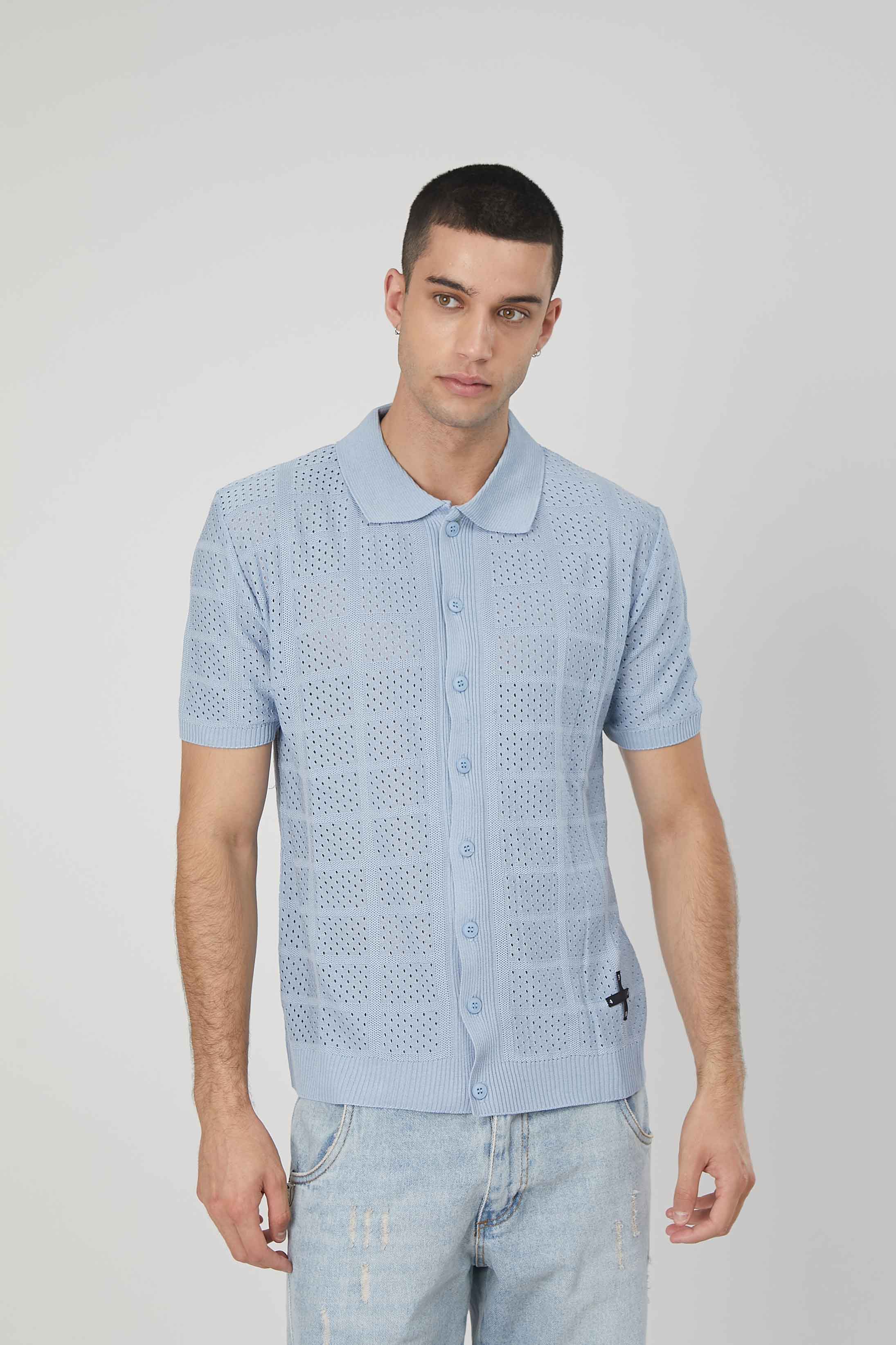 POLO IN MAGLIA TRAFORATA LIGHT BLUE