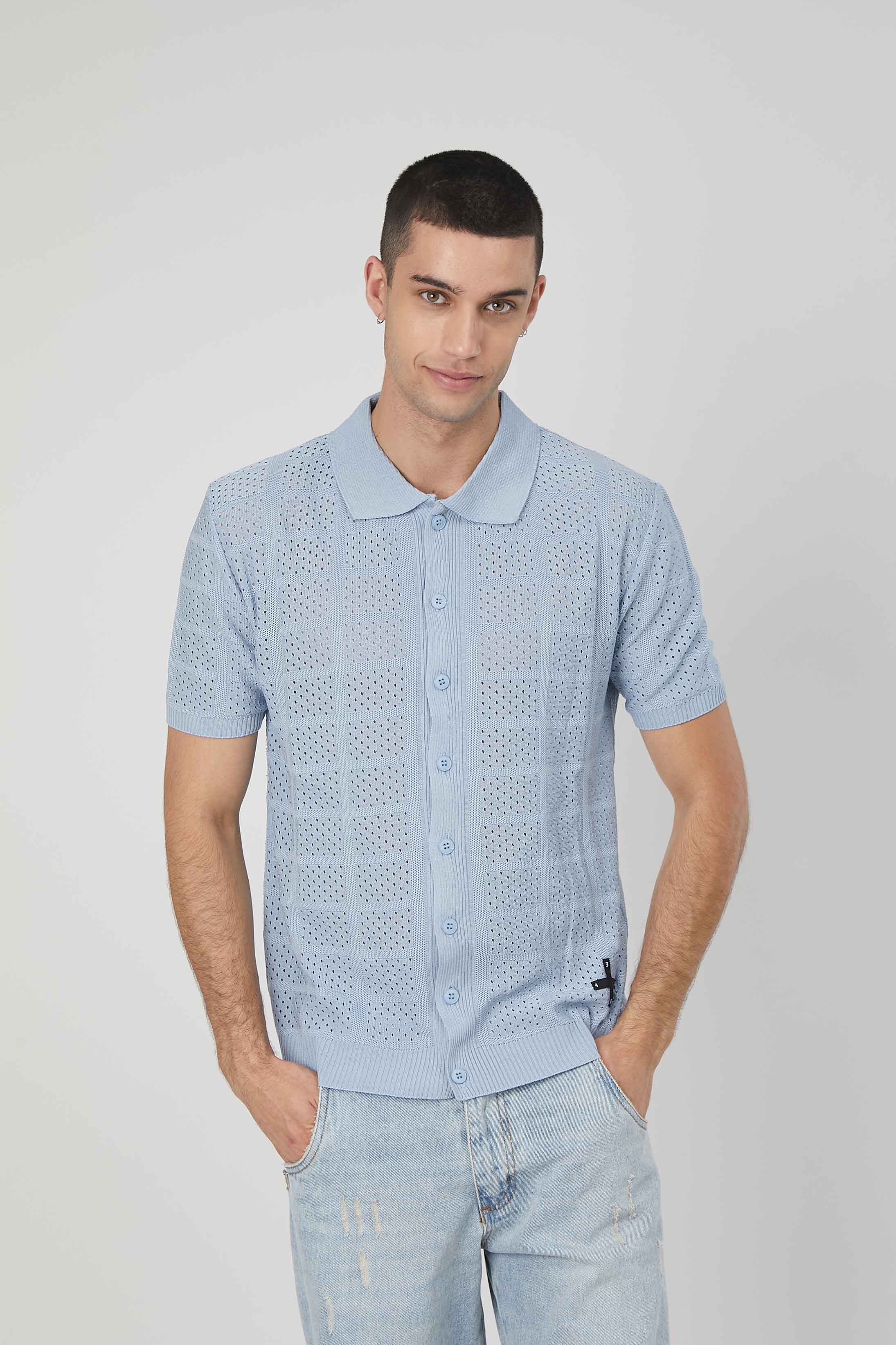POLO IN MAGLIA TRAFORATA LIGHT BLUE