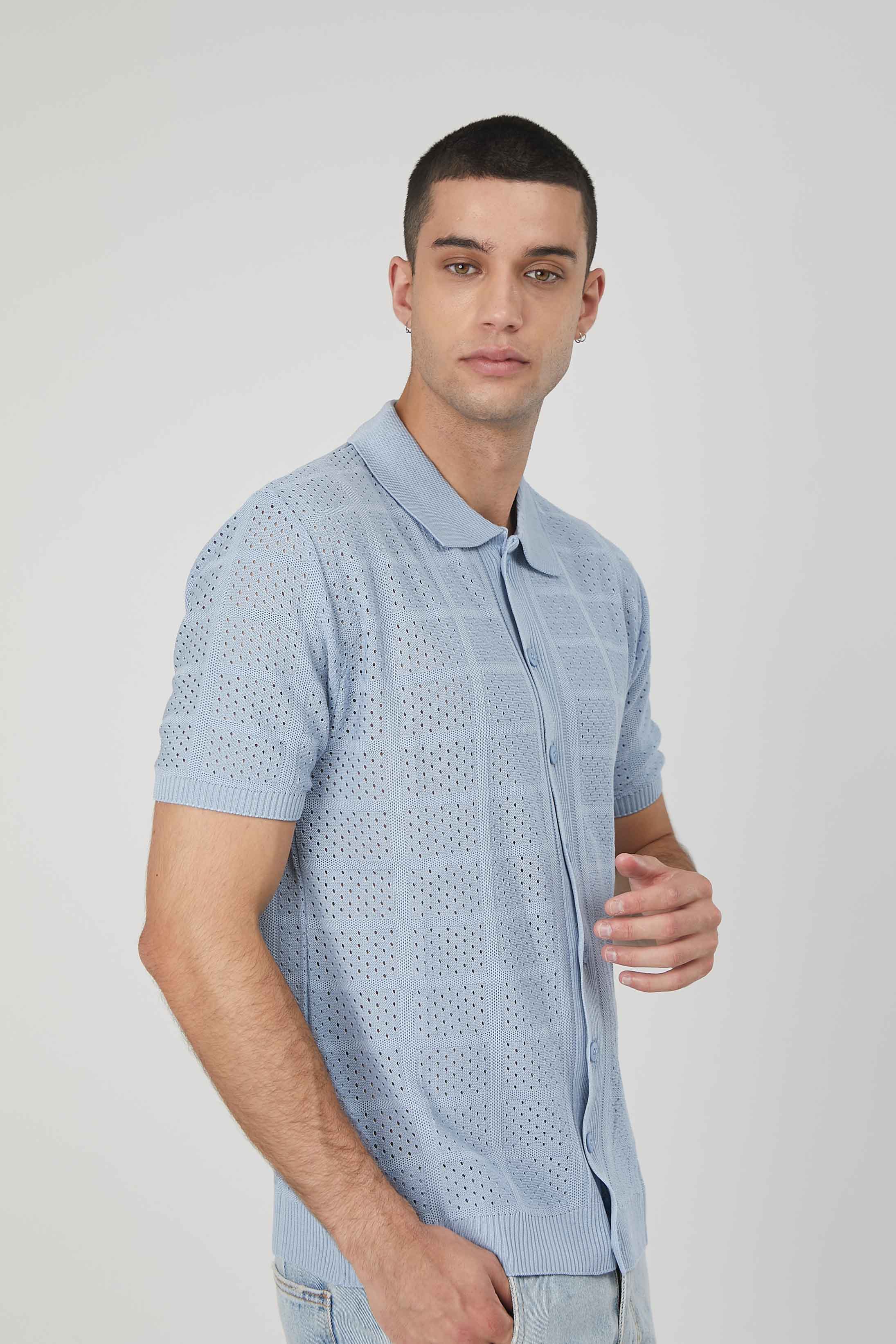 POLO IN MAGLIA TRAFORATA LIGHT BLUE
