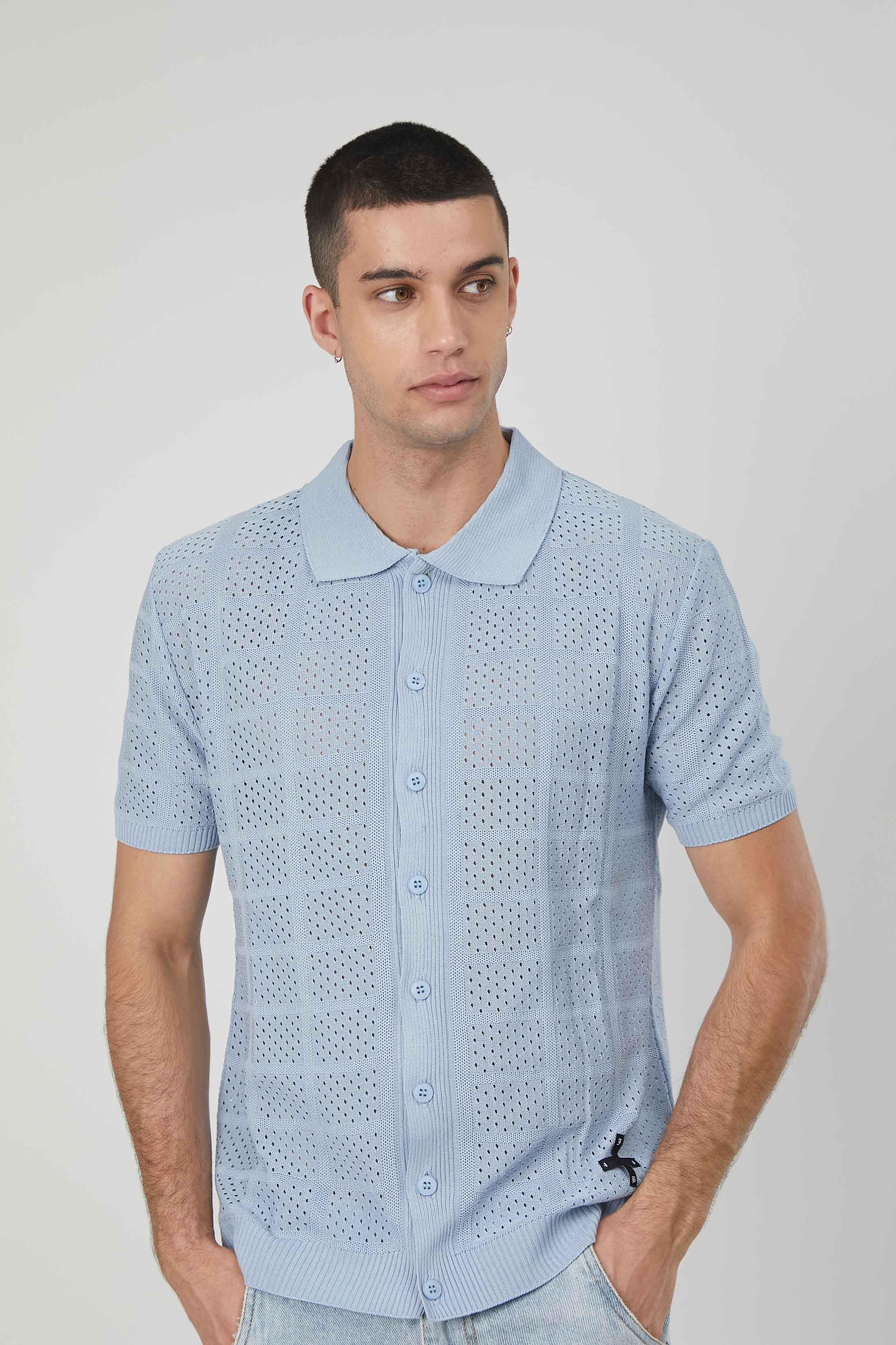 POLO IN MAGLIA TRAFORATA LIGHT BLUE