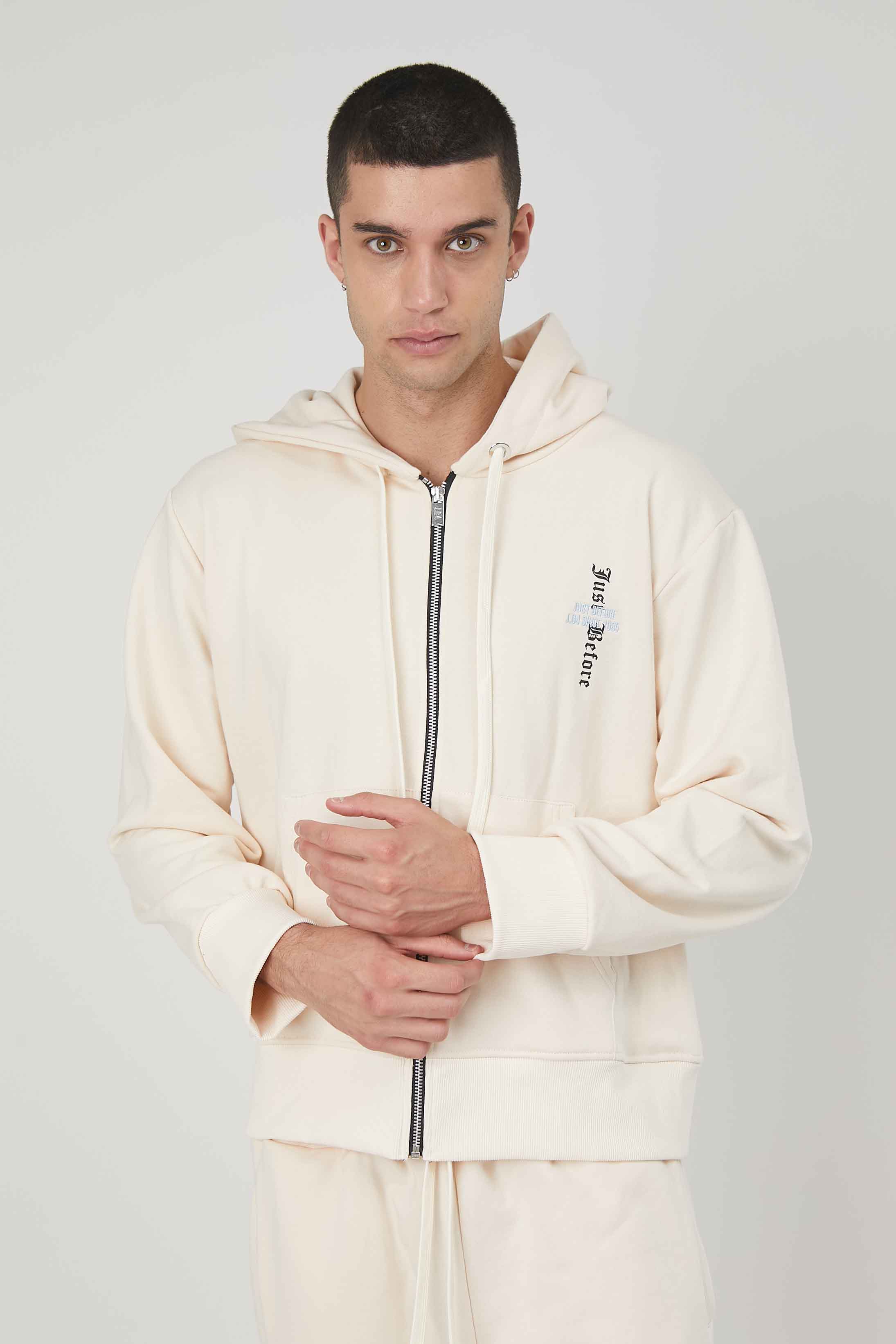 FELPA ZIP RICAMO STAMPA GOTICA CREAM