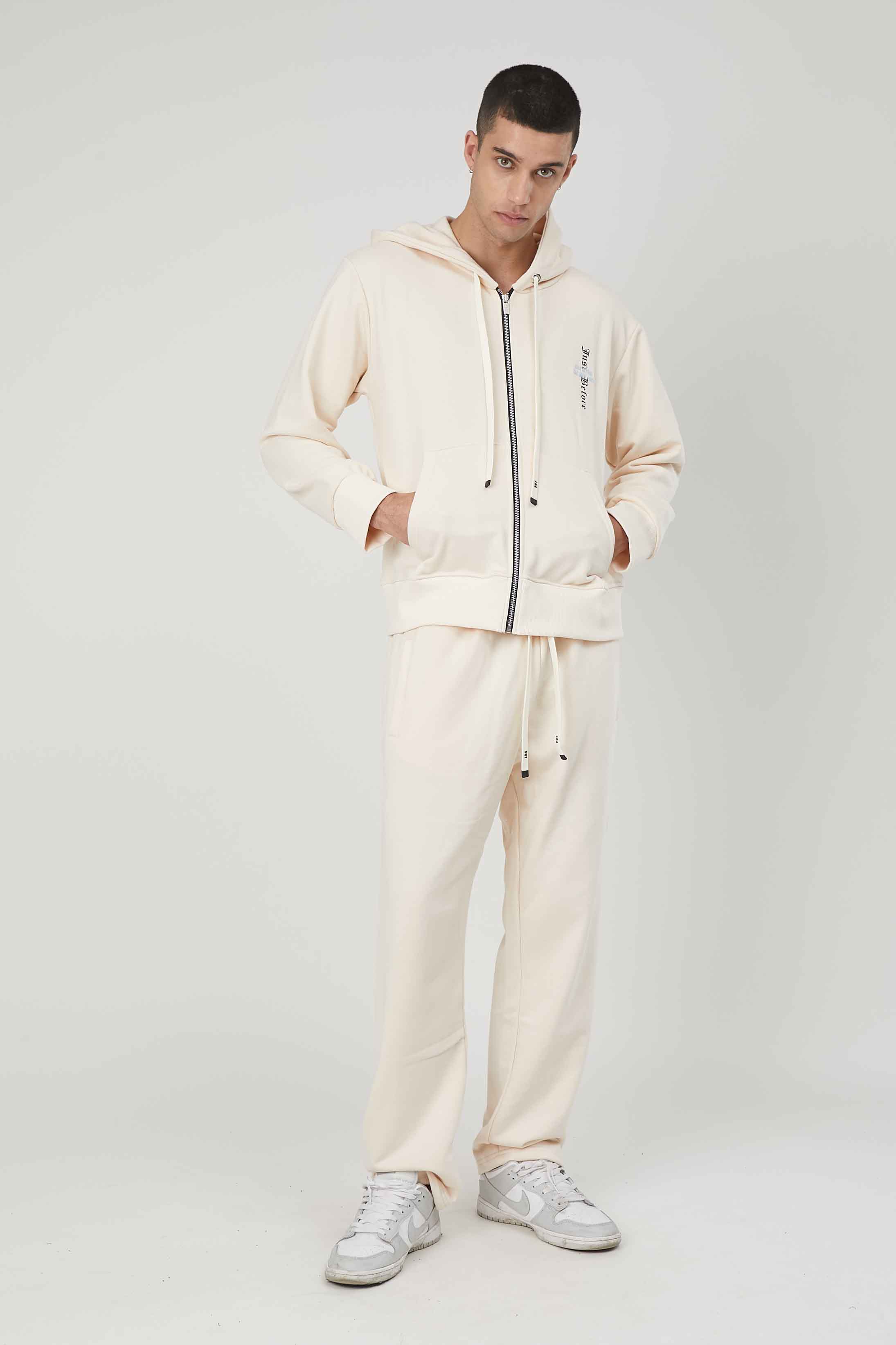 FELPA ZIP RICAMO STAMPA GOTICA CREAM