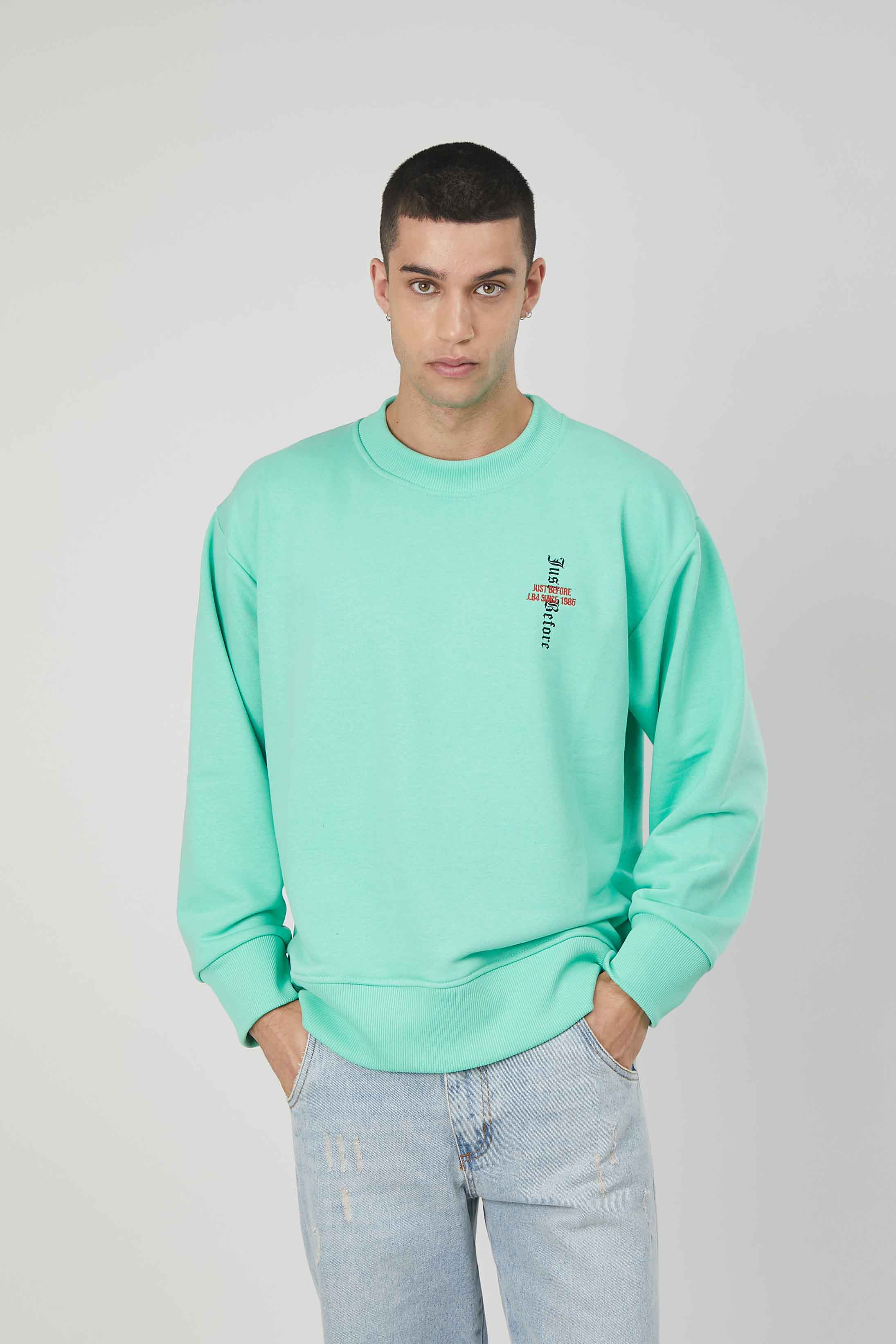 FELPA RICAMO STAMPA GOTICA LIGHT GREEN