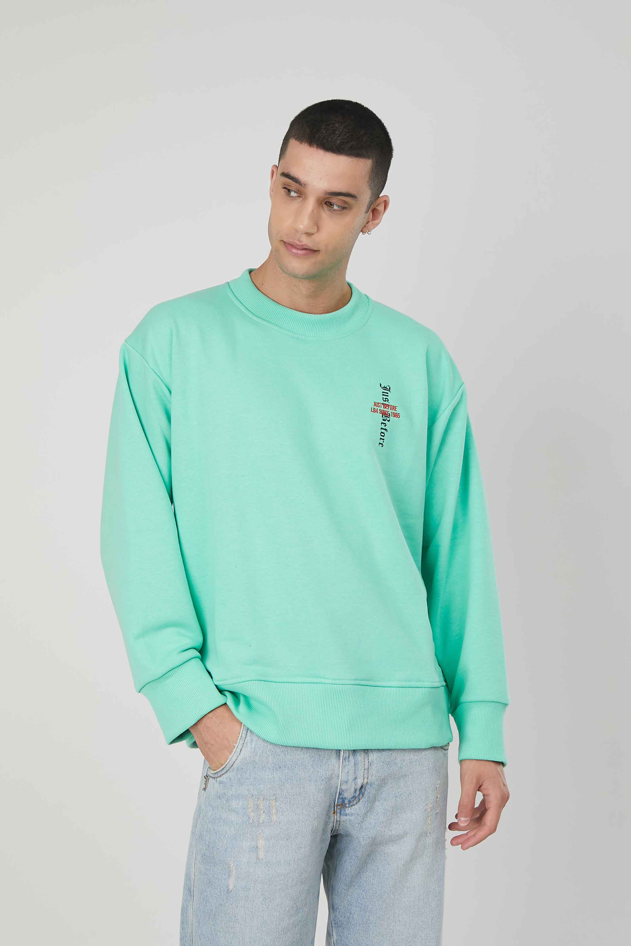 FELPA RICAMO STAMPA GOTICA LIGHT GREEN