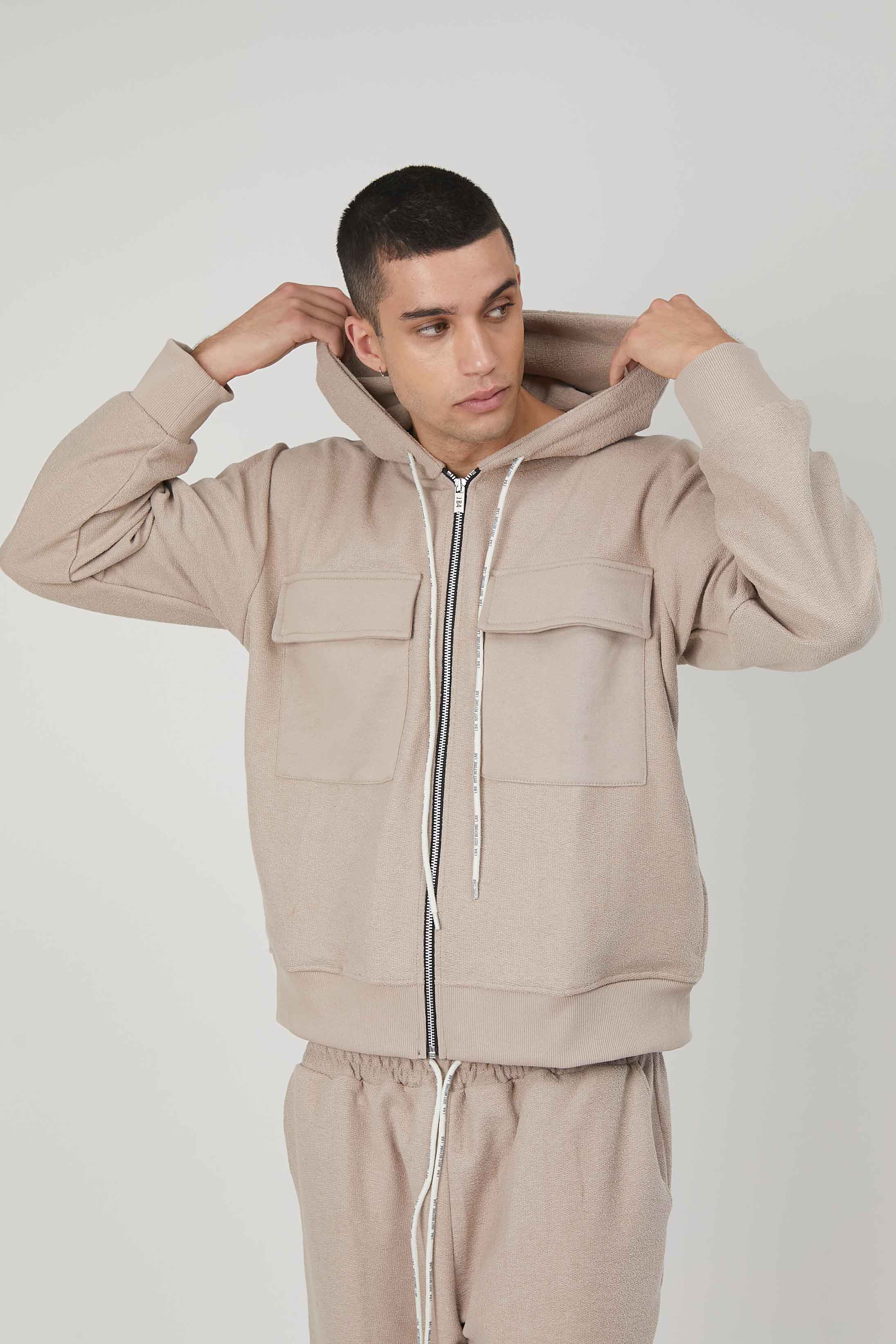 FELPA GARZATA ZIP TASCONI BEIGE