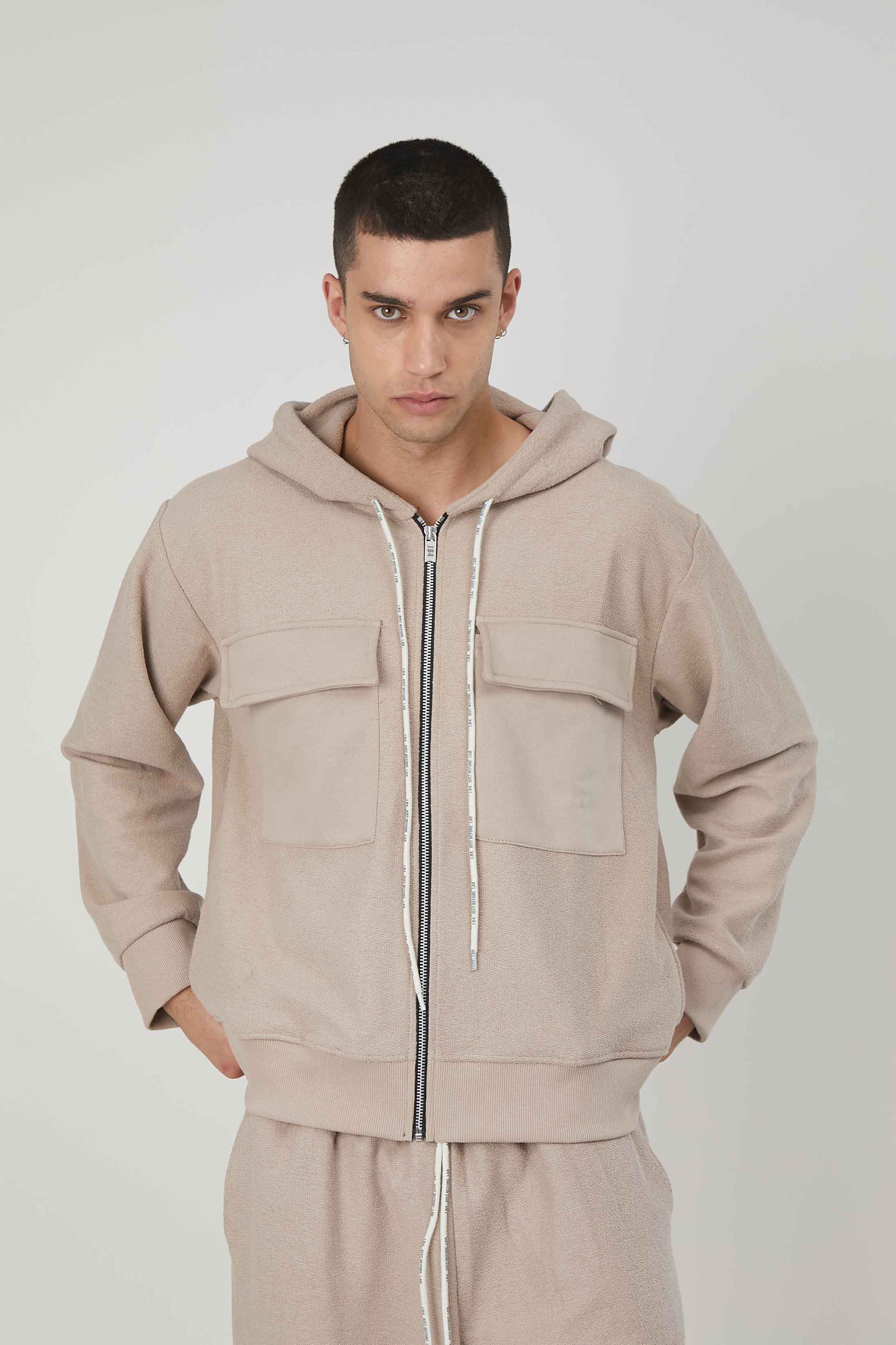 FELPA GARZATA ZIP TASCONI BEIGE