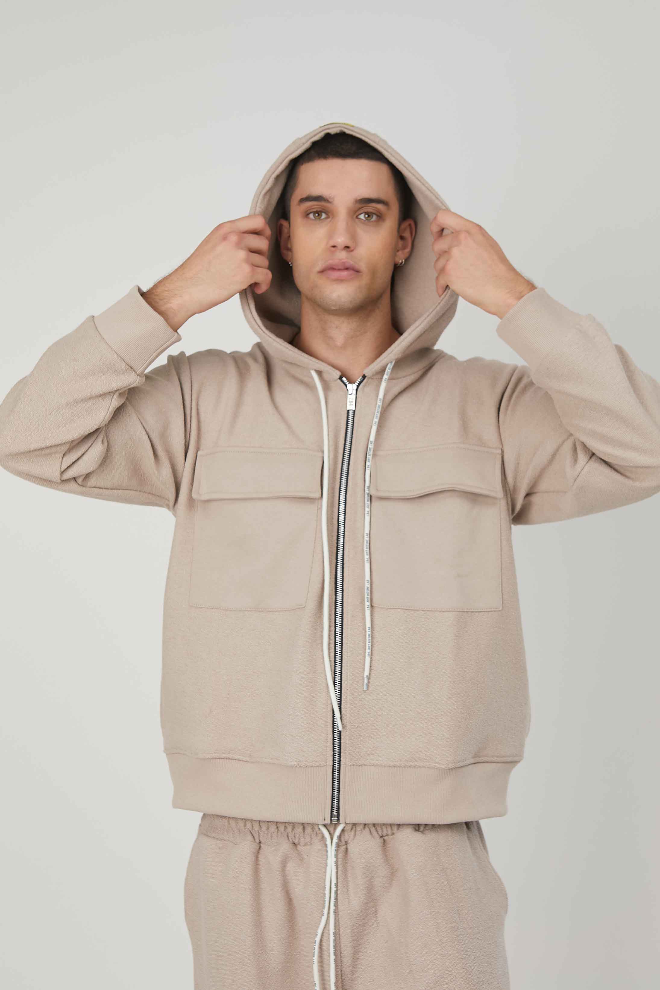 FELPA GARZATA ZIP TASCONI BEIGE