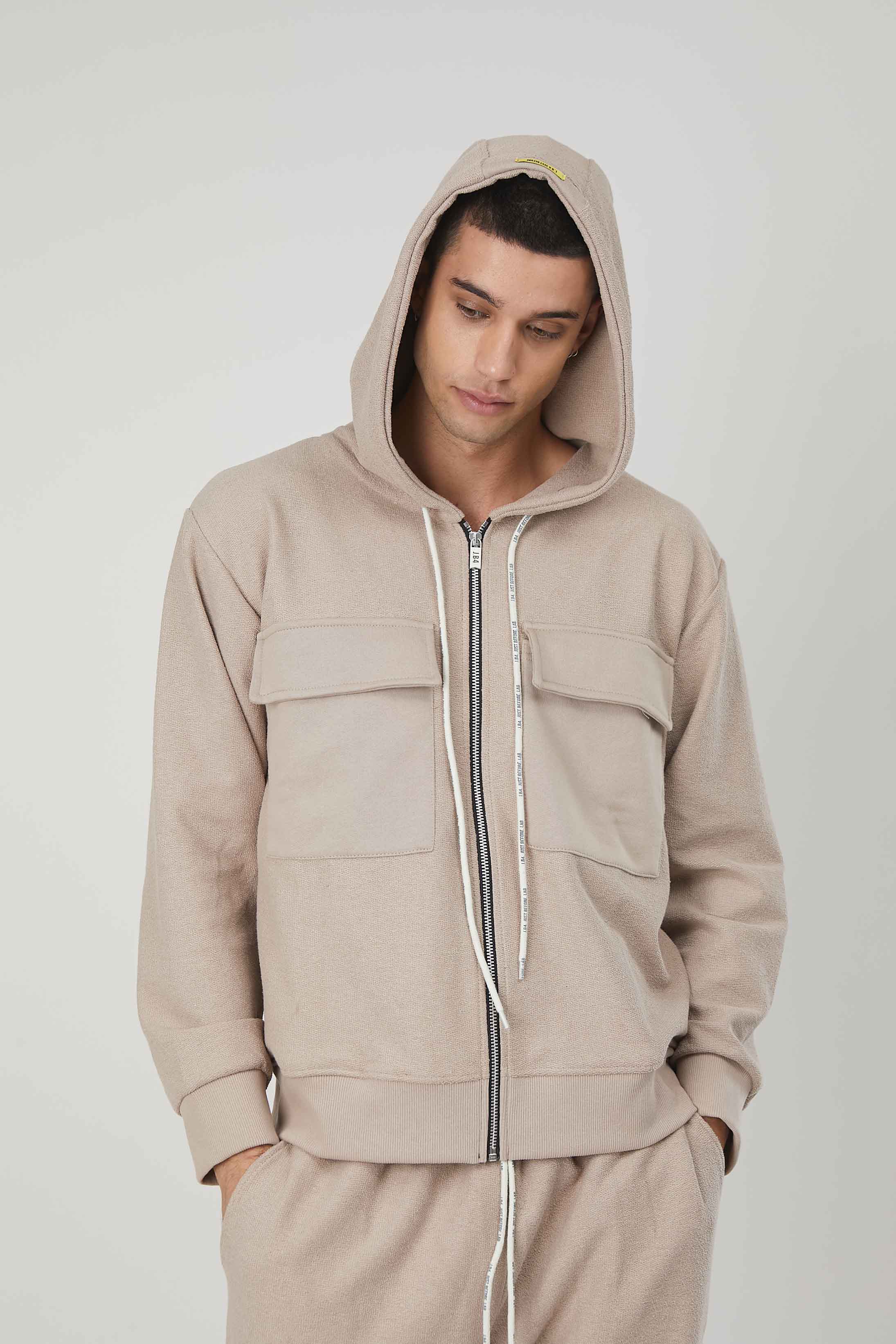FELPA GARZATA ZIP TASCONI BEIGE