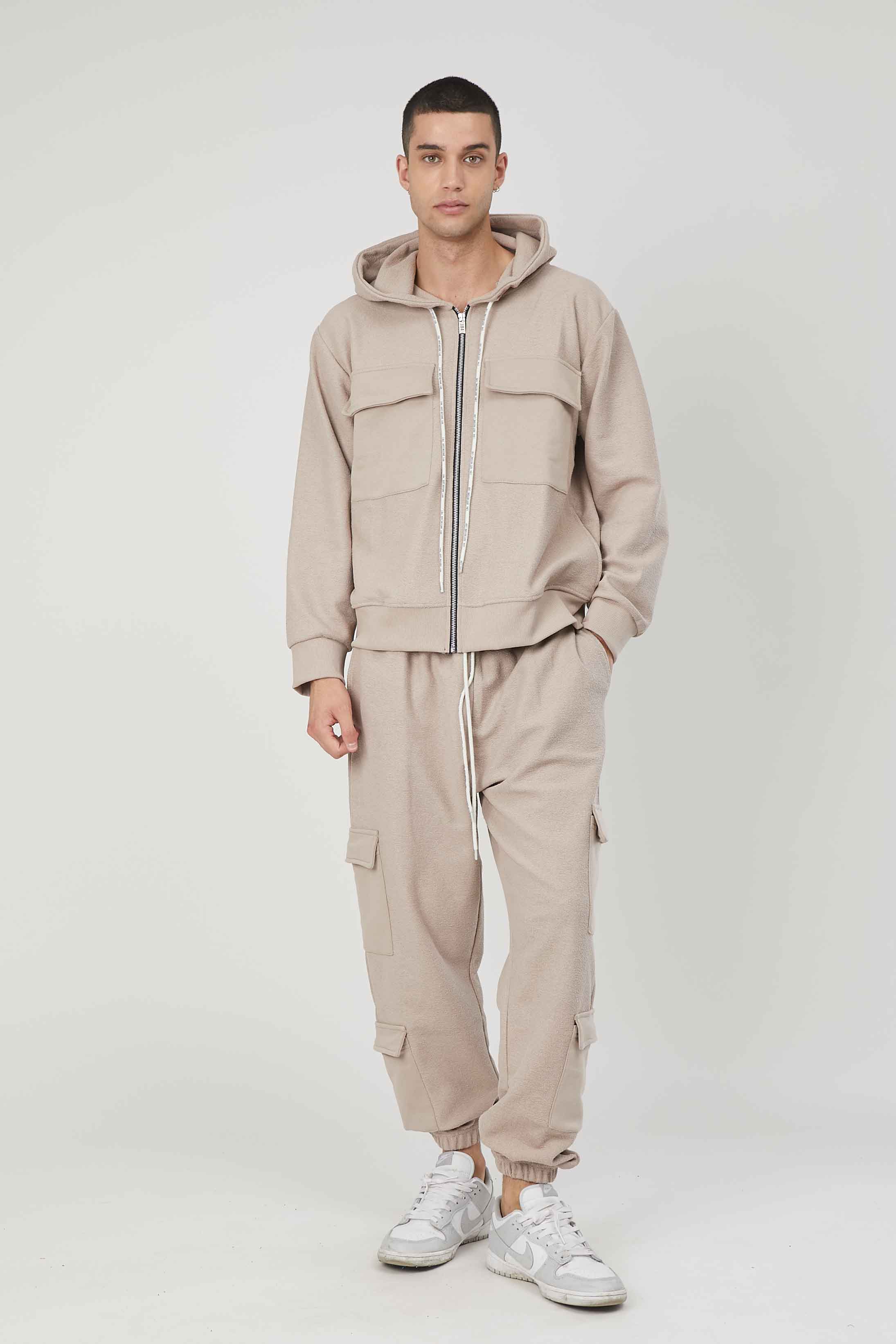 FELPA GARZATA ZIP TASCONI BEIGE