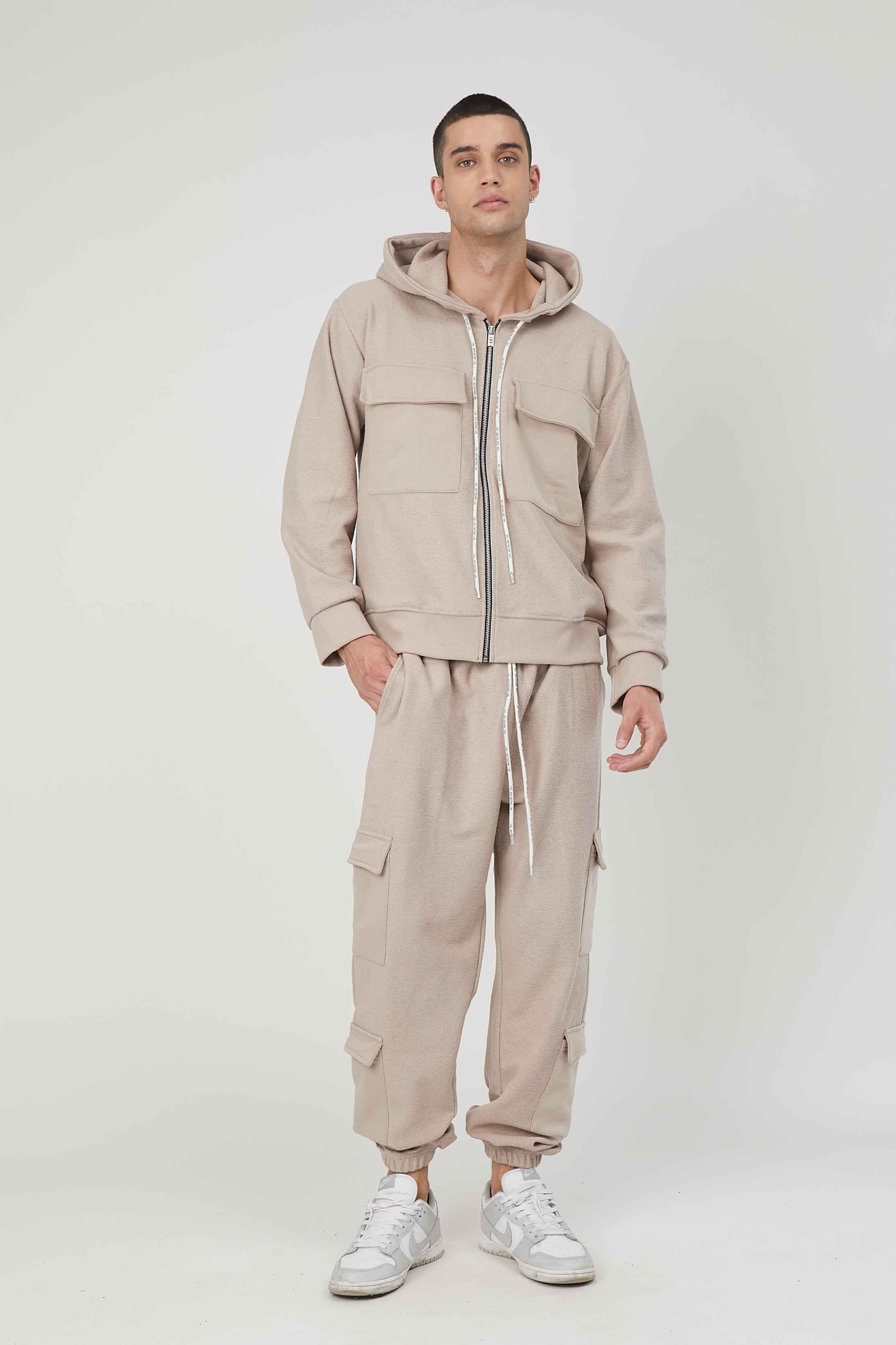 FELPA GARZATA ZIP TASCONI BEIGE