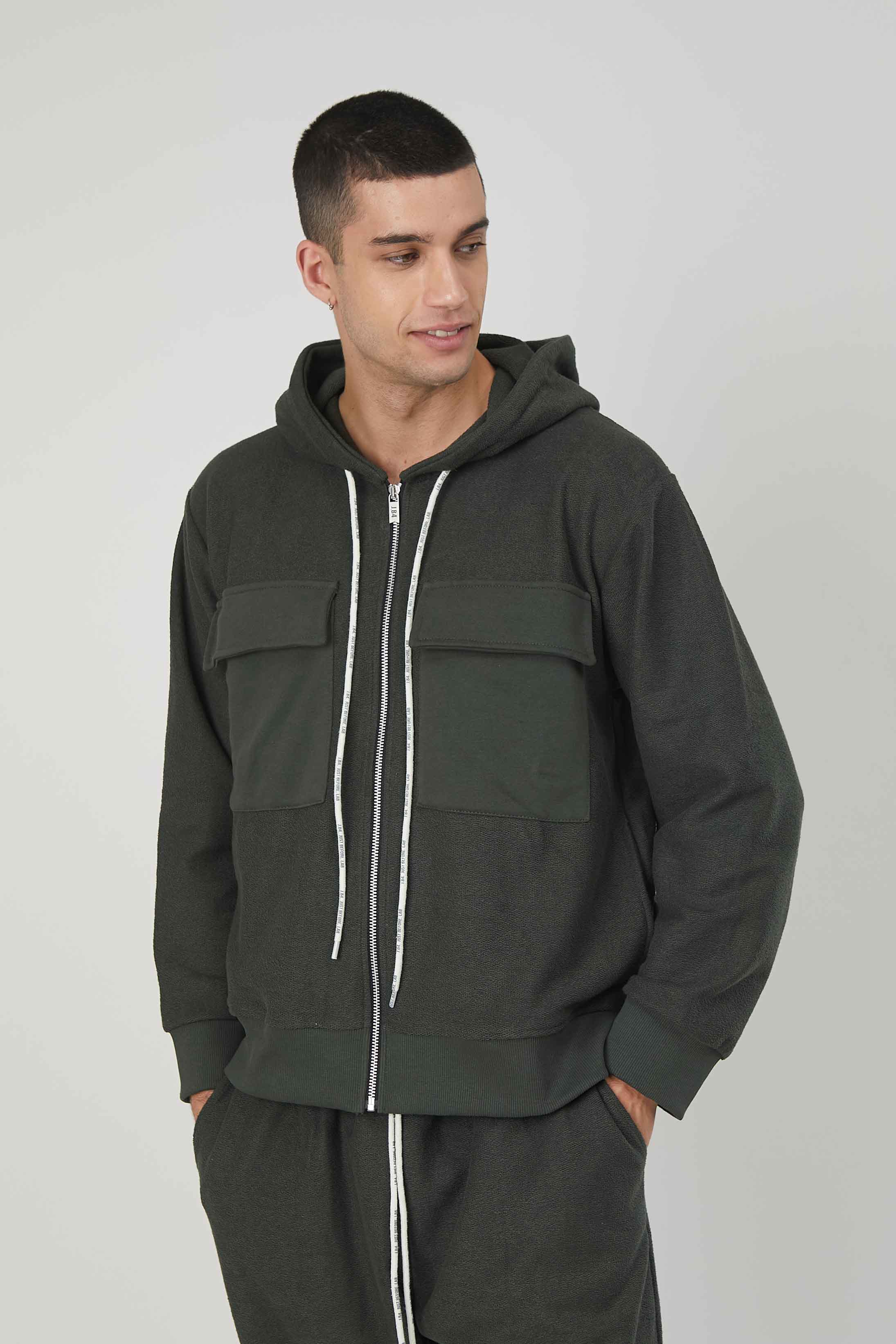 FELPA GARZATA ZIP TASCONI MILITARY