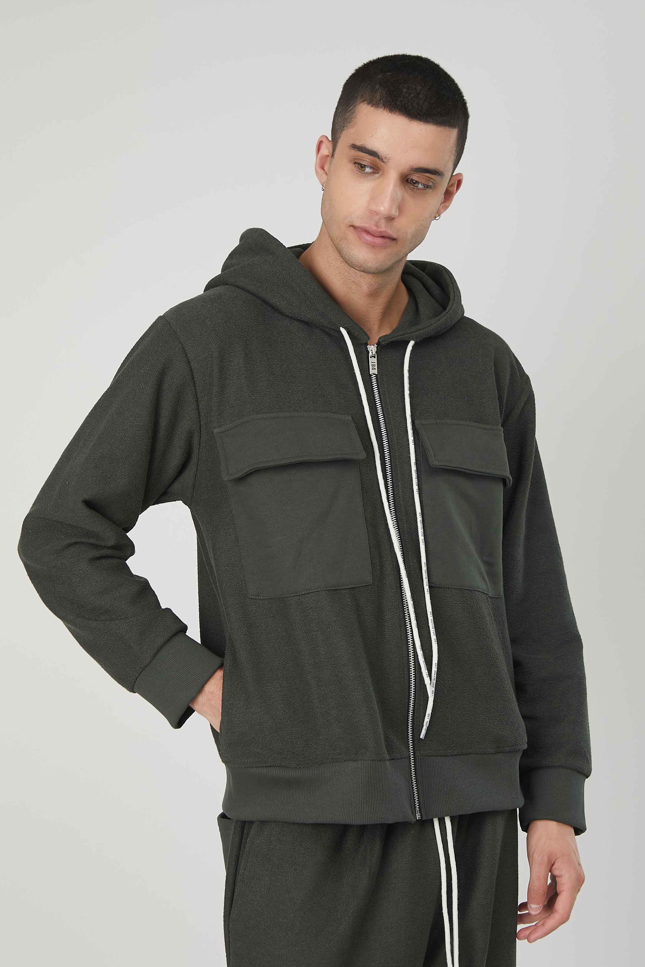 FELPA GARZATA ZIP TASCONI MILITARY