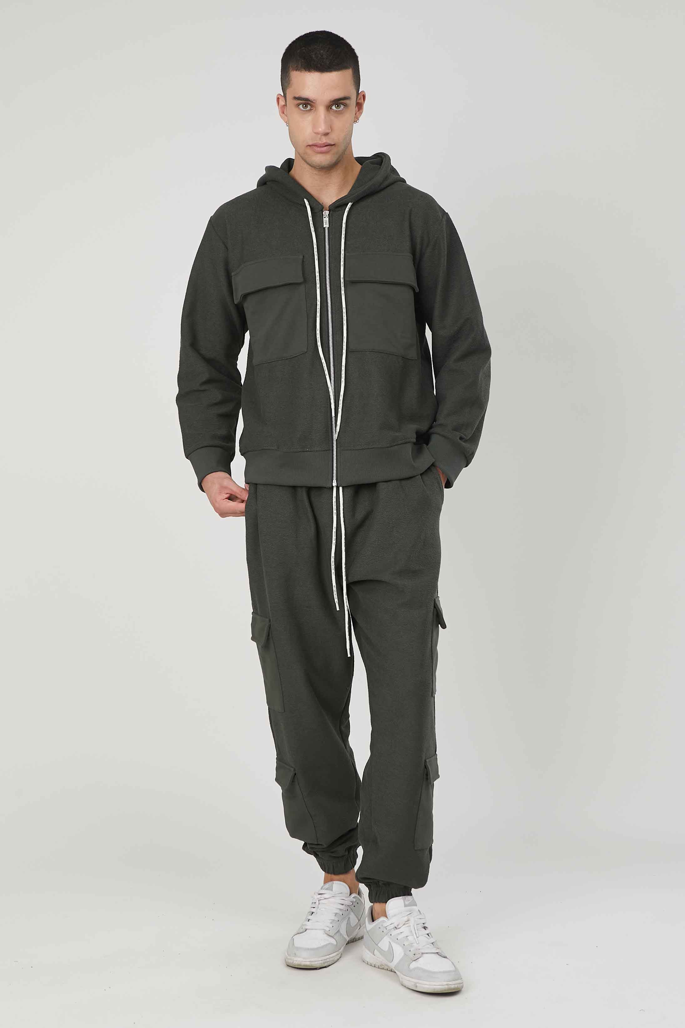 FELPA GARZATA ZIP TASCONI MILITARY